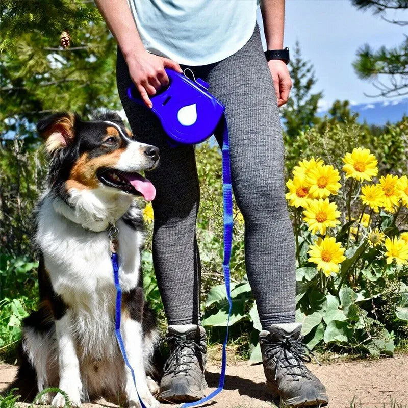 5-in-1 Dog Leash: Water Bottle, Bowl, Waste Bag Hook & Dispenser